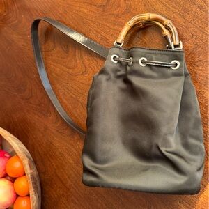 Gucci - Brown Canvas Rare Bamboo Handle Mini Sling Backpack Shoulder Bag